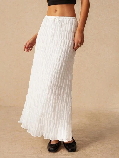 Poéselle Women Solid Color Minimalist Drawstring Skirt