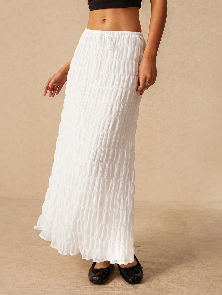 Poéselle 女士纯色简约抽绳半身裙 - 白色 - 查看 1