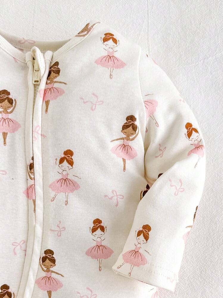 Cozy Pixies Conjunto de 2 peças de macacão de ballet de manga longa com gola redonda e pés, em tricô macio para recém-nascido menina - Rosa chiclete - Visão 6