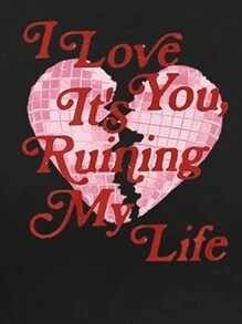 SHEIN EZwear Women Slogan Print Round Neck Short Sleeve T-Shirt - Black - View 4