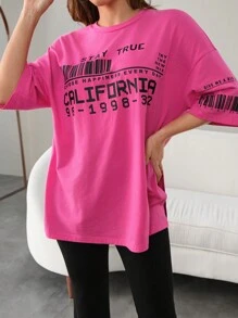 Mulvari 2pcs Women's Casual Letter Print Crew Neck Top And Pants Set, Casual Outfits Tracksuit 2 Pieces Lounge Set, Suitable For Walking/Sports/Back To School & Everyday Casual Wear 2 Pieces Set