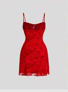 SHEIN MOD Black Date Night Romantic Floral Print Tie Front Cami Dress