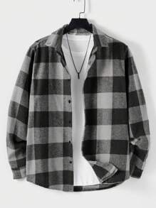RueChic Men Buffalo Plaid Print Jacket Without Tee - Grey - View 1
