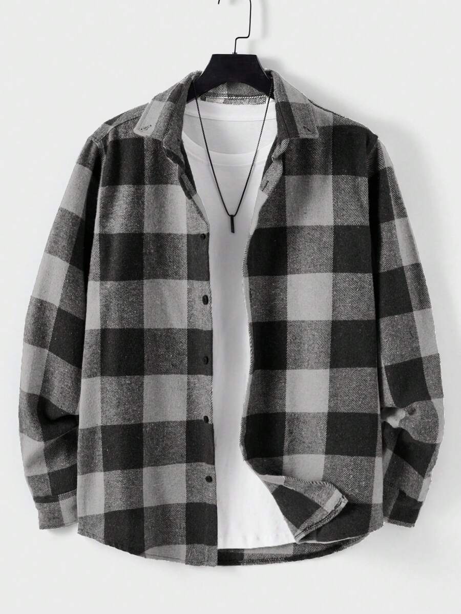 RueChic Men Buffalo Plaid Print Jacket Without Tee - Grey - View 1