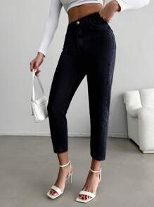 EURMUSE Quần Jeans Denim Ôm Vừa Thời Trang Cho Nữ Có Nút Và Khóa Kéo Và Túi - màu đen - Xem 4