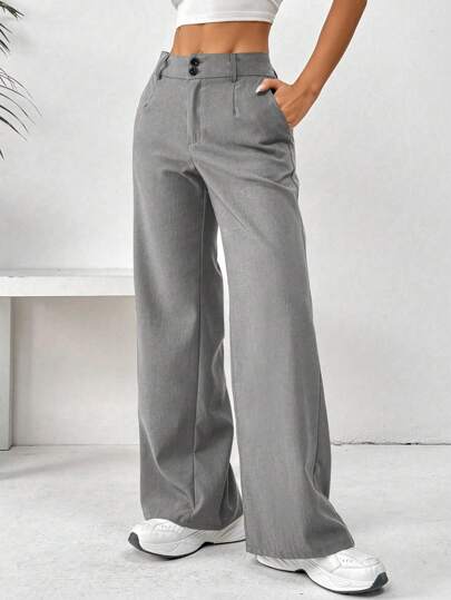 Flirla Pantalones casuales de pierna ancha con botones delanteros y bolsillo de unicolor