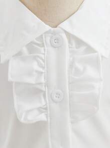 SHEIN Bộ trang phục phong cách Pháp thanh lịch cho bé gái, gồm áo cánh trắng viền bèo nhún và chân váy hồng bóng bất đối xứng, thích hợp cho các bữa tiệc gia đình và tụ tập cùng bạn bè, mùa xuân/thu - Nhiều màu - Xem 5