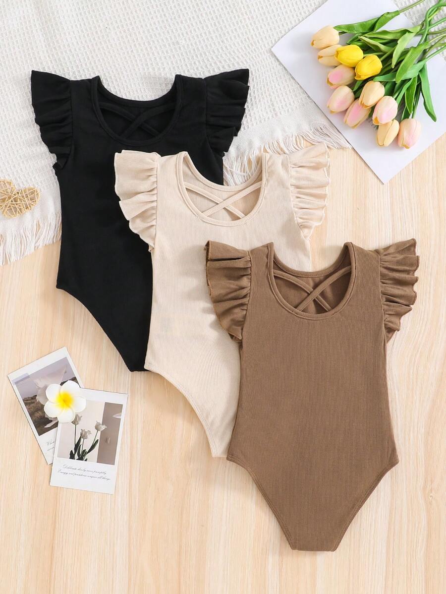 Young Girl Fashionable Sweetheart Knitted Plain Cap Sleeve Jumpsuit Set (3pcs)