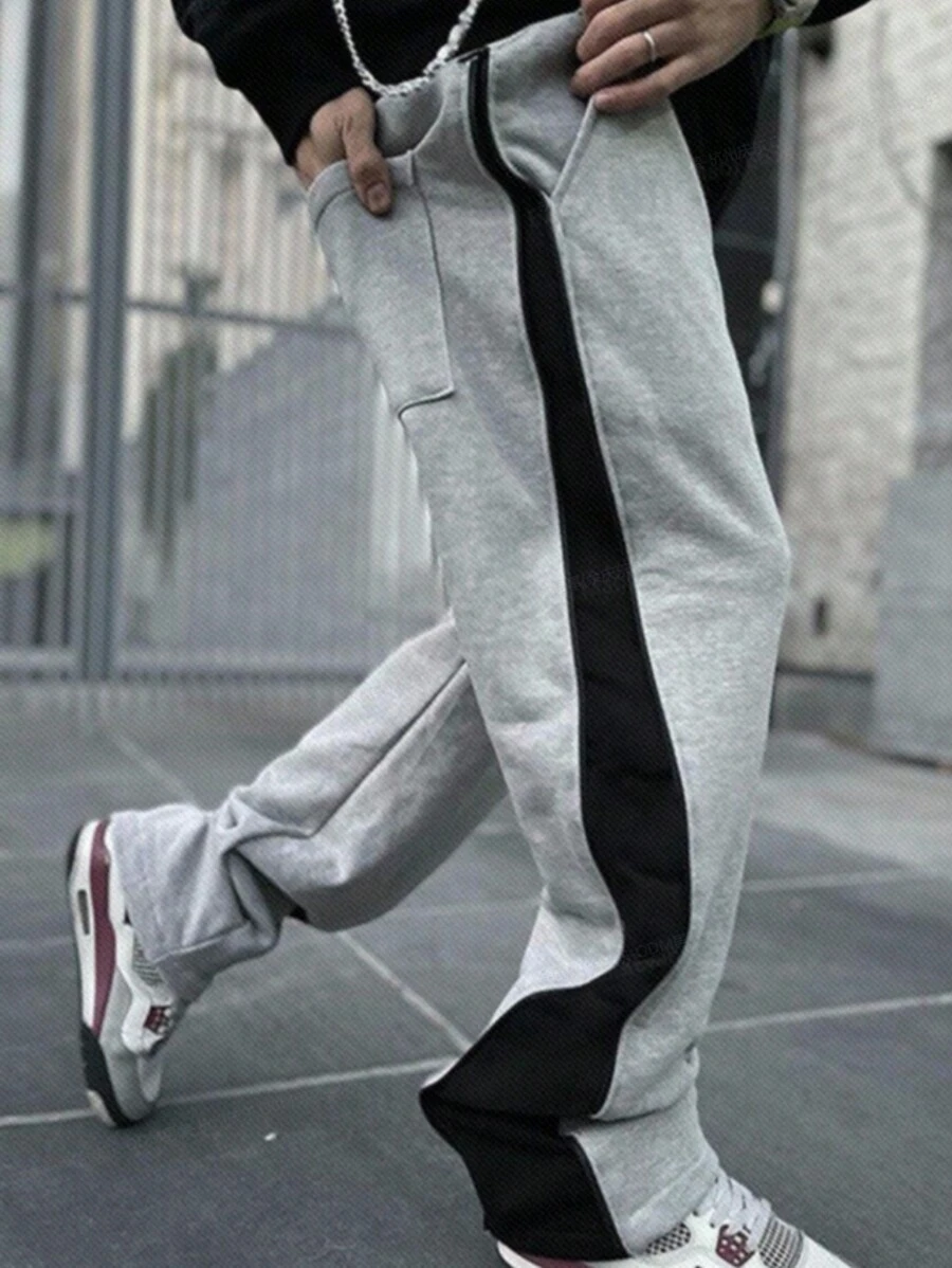 Manfinity Homme Pantalones de chándal casuales sencillos de color block para hombre