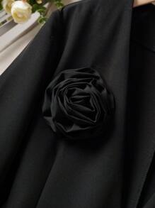 SHEIN Unity 2pcs Chic Fitted Blazer Jacket And Split Hem Skirt Suit Set For Women Fall Cloth For Women - Black - View 3