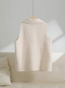 SHEIN Essnce Plus Size Sleeveless Turn-Down Collar Vest With Pockets, For Winter