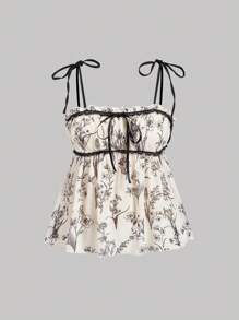 SHEIN MOD 女士花卉图案吊带短款上衣、上衣、秋季上衣、娃娃装上衣