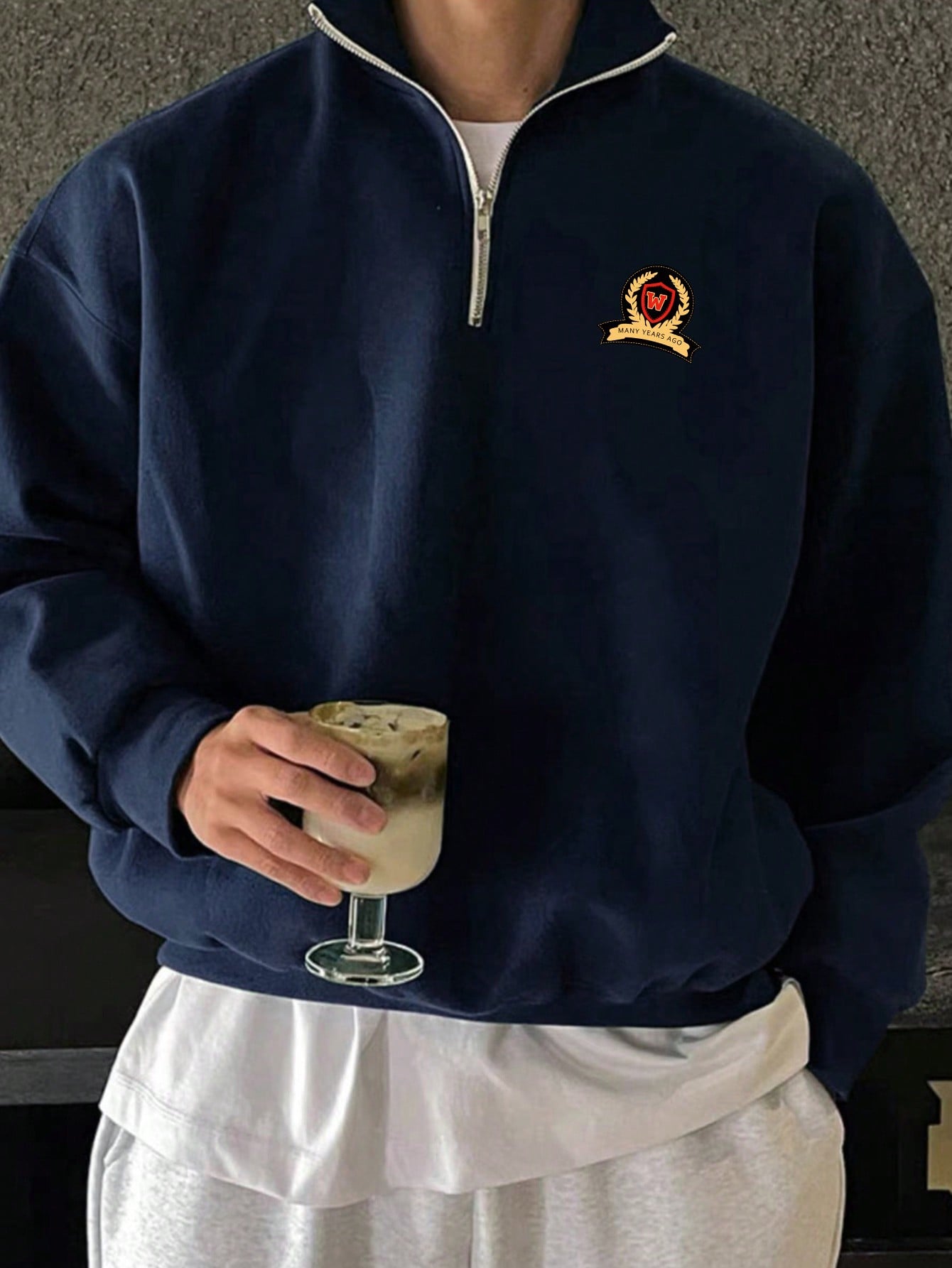 Manfinity Dauomo Plus Size Men's Embroidered Zipper Casual Pullover Hoodie