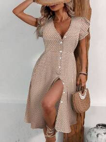 SHEIN Clasi Plus Size Women's Simple Button Down Daily Wear Dress - Multicolor - View 1