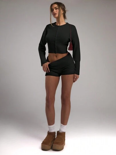 MUSERA 针织翻边腰带热销毛衣短裤，春季Y2K 90年代休闲可爱机场度假夏季节日冬季日常时尚春季