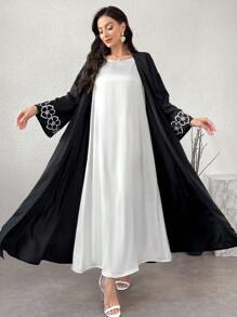 Yasmyna Áo dài tay thêu hoa Abaya Ả Rập giản dị cho nữ - màu đen - Xem 3