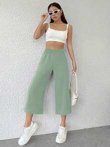 SHEIN PETITE Women's Solid Color Minimalist Casual Pants