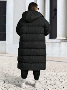 RueChic Plus Women's Hooded Padded Jacket, For Winter - Black - View 2