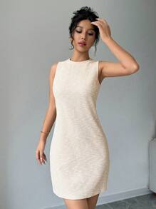 Elenzga Ärmelloses Textur Lässig Sommerkleid