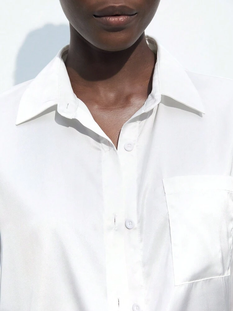 SHEIN Maija Women's Contrast Color Minimalist Long Sleeve Blouse, Autumn