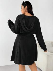 SHEIN EZwear Plus Size Black Chunky Ribbed Sweatshirt & Dress Set For Early Autumn