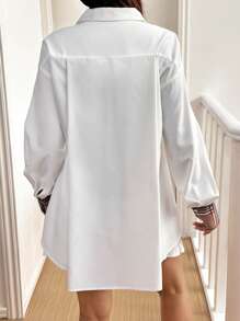 SHEIN Essnce New Spring/Autumn Plaid Patchwork Cape-Style Women's Shirt - White - View 2