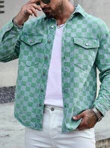 Manfinity LEGND Men's Plaid Printed Simple Casual Denim Shirt - Multicolor - View 5