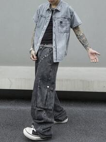 Manfinity EMRG Men Short Sleeve Denim Shirt - Grey - View 6