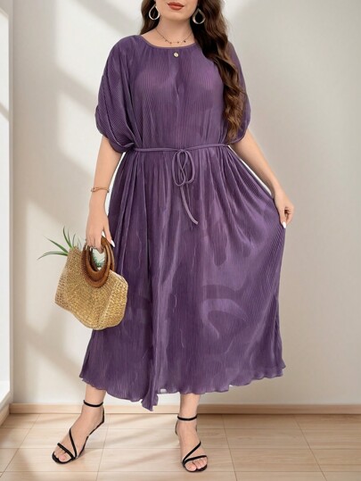 Mulvari 大尺碼純色蝙蝠袖長裙，假日休閒