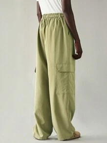 Manfinity VCAY Men's Casual Loose Fit Straight Leg Solid Color Woven Pants - Army Green - View 2