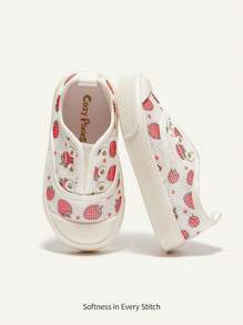 Cozy Pixies Zapatillas Sin Cordones Con Patrón De Frutas De Fresa Para Niñas Con Malla Transpirable, Banda Elástica, Lindas Y Cómodas, Adecuadas Para Uso Diario (patrón Aleatorio)