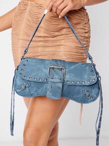 SHEIN X Lucía Bellido SHEIN SXY Bolso de hombro con decoración de remaches de moda para mujeres y adolescentes