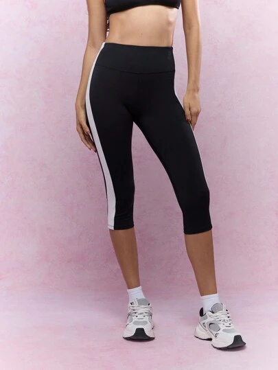 MISSGUIDED High Waist Contrast Side Stripe Capri Leggings