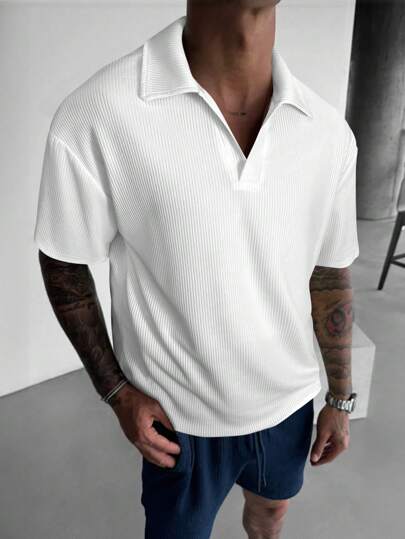 Manfinity Homme Men Summer Solid Color Short Sleeve Casual And Business Collar Polo Shirt, For Work, Boyfriend Gift