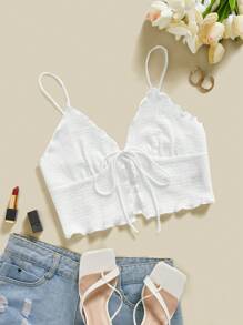 SHEIN Essnce Camiseta de tirantes informal de unicolor con nudo delantero para mujer de verano - Blanco - Ver 1