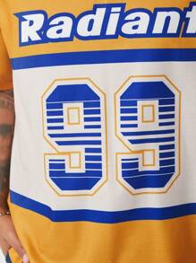 Manfinity VCAY Herren Großen Größen lose sitzende College-Stil Strick Polo Shirt mit Kurzarm, Muster mit Buchstaben und Zahlen, passend für den Sommer