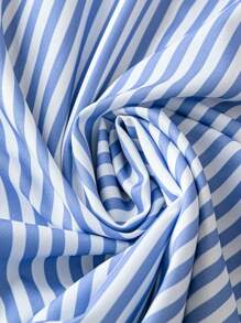 SHEIN LUNE Plus Size Navy Blue Hem Floral Print Long Sleeve Shirtdress Fall Women Clothes Baby Blue Dress Women Business Casual Woman Work Dress Business Dress - Blue and White - View 4