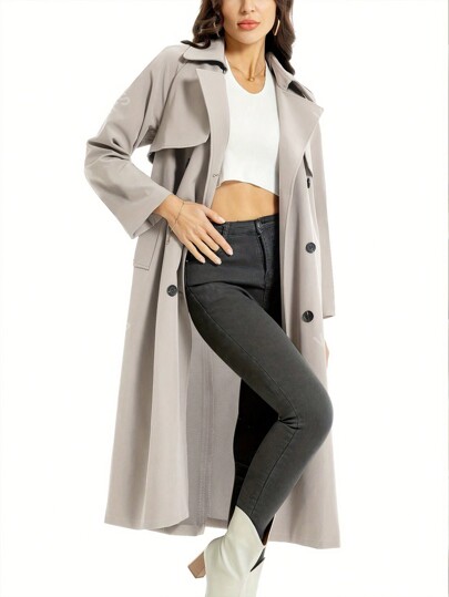 Elegante effenkleurige trenchcoat met revers en manchetten voor dames
