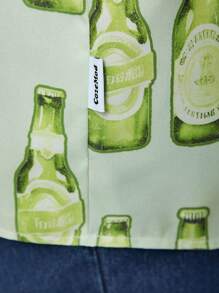 Manfinity VCAY Manfinity CozeMod 男式加大码休闲编织软饮料瓶插图印花纽扣宽肩带露营领短袖衬衫，适合夏季，复古衬衫