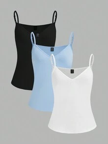 SHEIN Essnce 3 Cái/bộ Áo Yếm Thường Ngày Đơn Giản Cho Nữ, Mùa Hè - Nhiều màu - Xem 2