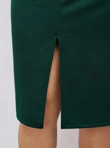 BizChic Plus Size Women's Solid Color Simple Blue Everyday Waist Cinched Elegant Casual Work Dress - Green - View 8