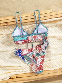 Sunnyshic 女士夏季海滩花卉印花系带性感比基尼套装，随机印花 - 彩色 - 查看 6