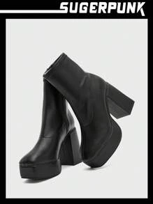 SHEIN X Lucía Bellido Sugerpunk Botines de plataforma impermeables de tacón alto, zapatos de vacaciones, rebajas de verano, estilo Y2K, punk, de moda, cool, deportivos, para Navidad, otoño, Año Nuevo y festividades