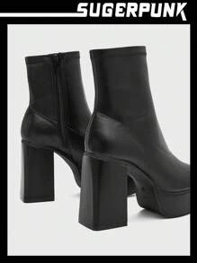SHEIN X Lucía Bellido Sugerpunk Botines de plataforma impermeables de tacón alto, zapatos de vacaciones, rebajas de verano, estilo Y2K, punk, de moda, cool, deportivos, para Navidad, otoño, Año Nuevo y festividades