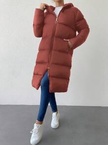 SHEIN Cottnline Zip Up Hooded Puffer Coat - Burgundy - View 6