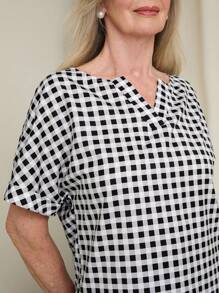 Miaspire Women's Summer Plaid V-Neck Short Sleeve Casual Shirt