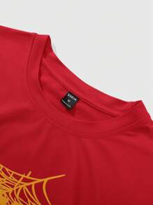 Manfinity EMRG Conjunto de 2 peças com estampa de letras e teia de aranha masculina, regata com gola redonda e cintura com cordão, conjunto de 2 peças, verão - Vermelho - Ver 7