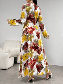 Al Najma 扎染印花配金色饰带侧系带连衣裙 - 紅色 - 查看 5