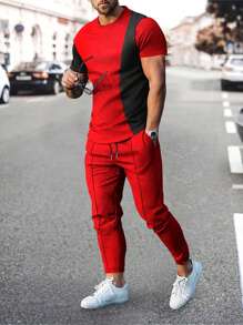 Manfinity Homme Men Two Tone Tee & Drawstring Waist Sweatpants