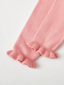 Baby Girls' Pink Casual Simple Elegant  Ruffle Bow Sweater Dress, Displaying An Elegant,  And Cute Design Style With A Simple And Sophisticated Silhouette. The Pink Tone Creates A Sweet And Warm Atmosphere, Suitable For Baby Girls To Wear. The Ruffle Edge And Bow Design Add A  And Playful Element To The Overall Look, Showcasing The Purity And Cuteness Of The Little Girl. The Sweater Fabric Is Warm And Comfortable, Suitable For Wearing In The Autumn And Winter Seasons. The Dress Design Is Simple And Generous, Easy To Put On And Take Off, Suitable For Daily Wear. This Dress Pays Attention To Details, Reflecting Exquisite Craftsmanship And Quality Assurance. Whether At Home Or Out And About, This Pink Sweater Dress Can Showcase The Elegance And Cuteness Of The Baby. The Simple Yet Elegant Style Is A Fashionable Item To Showcase The Charm Of The Little Girl, Creating A Warm And  Atmosphere When Worn. - Pink - View 4